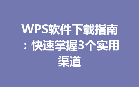 WPS软件下载指南：快速掌握3个实用渠道 一