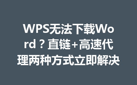 WPS无法下载Word？直链+高速代理两种方式立即解决 一