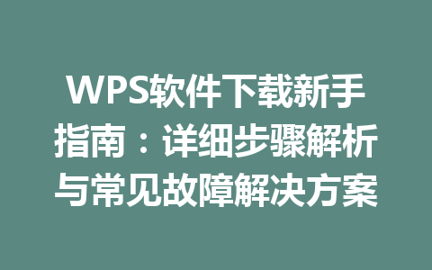 WPS软件下载新手指南：详细步骤解析与常见故障解决方案 一